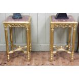 Pair gilt side table with marble inset tops, 72.