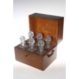 Victorian inlaid rosewood decanter box containing six decanters with key