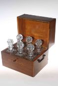 Victorian inlaid rosewood decanter box containing six decanters with key