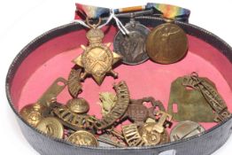 WWI medals on bar with ribbons, Yorkshire Riding, Pip, Squeak and Wilfred, 21088 Pte B.J.