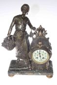 Fruit Picker figure mantel clock on marble base, 50cm by 34cm,