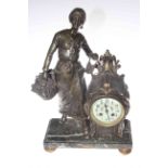 Fruit Picker figure mantel clock on marble base, 50cm by 34cm,