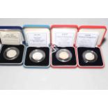 Two silver proof 1998 and 1993 50p coins and two Piedfort 1997 and 1994 50p coins,