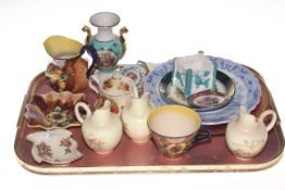 Three small Royal Worcester flat back jugs, Worcester dish,