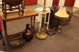 Gilt standard lamp, metal standard lamp, fruit basket, wooden vase,