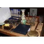 Needlework firescreen, canteen of cutlery, Schatz Royal Mariner ships clock,