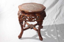 Oriental hardwood and marble inset jardiniere stand,