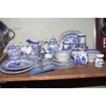 Collection of blue and white willow pattern and other china including Spode Italian,