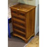 Slim yew crossbanded chest of two short above four long drawers, 82.