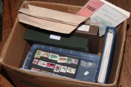 Box of stamps, stock cards and albums, including 1837 to 1858 five penny reds,