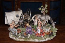 Capodimonte Gypsy Encampment, 1973, signed Sandro Maggioni and factory mark,