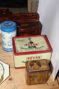 Four vintage tins including Petan Quality Sweets by Cowper & Dodsworth Ltd Newcastle