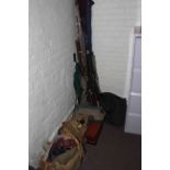 Large collection of fishing rods, waders, flies, tackle, reels, landing net,