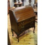 Edwardian mahogany and line inlaid three drawer bureau on cabriole legs