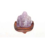 Chinese lavender quartz buddha on stand,