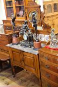 Late Victorian satin walnut marble topped, tiled and mirror backed washstand,
