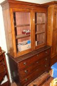 Victorian mahogany glazed door bookcase top and Victorian three drawer oak chest