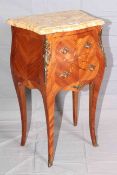 Continental inlaid and marble topped serpentine front two drawer pedestal,