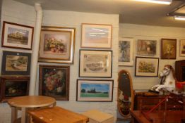 Collection of fourteen various pictures including signed watercolours, oils,