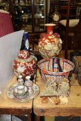 Imari bowl, two large Oriental vases, Oriental ginger jar and Chinese pottery, soapstone carvings,