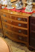 Georgian style mahogany and satinwood banded bow front chest of four graduated drawers on splayed