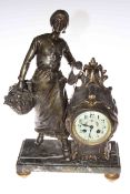 Fruit picker figure mantel clock on marble base, 50cm by 34cm,