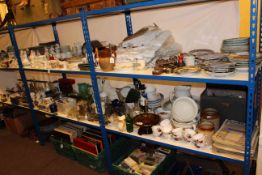 Large collection of glass, china, sewing machine, sheet music, silver plated ware,