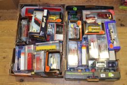 Two boxes of Corgi and other model buses mostly boxed, cars,