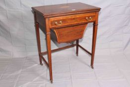 Late 19th Century/early 20th Century inlaid mahogany fold top games-sewing table,