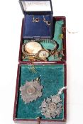 Collection of jewellery including gold bar brooches, wristwatch, cameo, pendant,