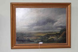 S. Brough, pair figures in extensive landscape, oil on board, signed lower right, 52.