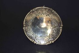Continental silver dish with ornate pierced border, 0800,