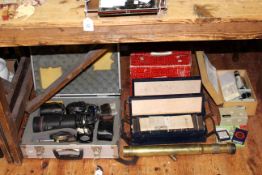 Case of camera equipment, projector, microscope, 8mm Disney film 'Donald's Day Off',