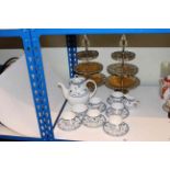Two plated cakestands and Royal Doulton 'Cambridge' coffee set