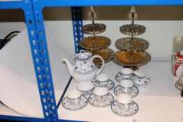 Two plated cakestands and Royal Doulton 'Cambridge' coffee set