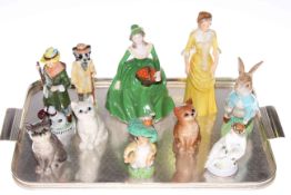 Coalport and Goebel figures, Beswick cats, Peter Rabbit and Shepherd Sheepdog,