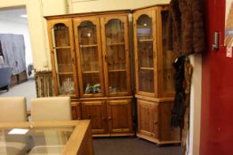 Pine glazed door top cabinet and matching corner cabinet (2)