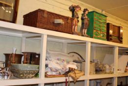 WITHDRAWN Vintage radio, collectors chest, picnic case, two plaster figures, lace and linen,
