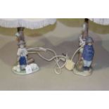 Two Nao figure lamps, Daisa Lladro 1988, Shepherd and Boy with Back Pack,