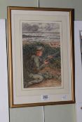 George Augustus Short, Sporting Gunman waiting for Prey, watercolour, signed, 25cm by 15.