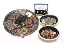 Collection of jewellery, gold charms, silver box,