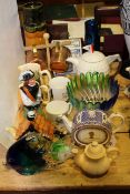 Royal Doulton figure 'Cavalier', Whitefriars vase, teapots, Ringtons jugs, West German vase,