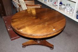 Victorian circular rosewood breakfast table on pedestal triform base