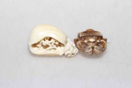 Ivory netsuke and a mask (2)