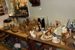 Large quantity of tiger ornaments, various china, photographic equipment,