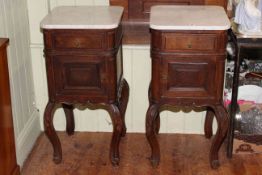 Pair Continental oak marble topped pot cupboards, 86cm by 41.