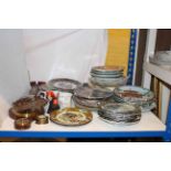 Collectors plates, barometer,