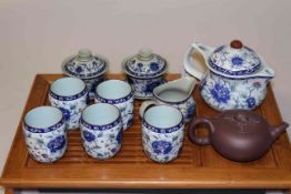 Oriental style tea set and drip tray,