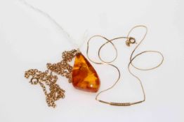 9 carat gold chain with amber pendant and 9 carat gold necklace (2)