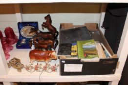 Box of books, Beswick and other horses, Coronation coach and horses,